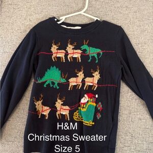 H&M Festive Sweater with Reindeer and Dinosaur